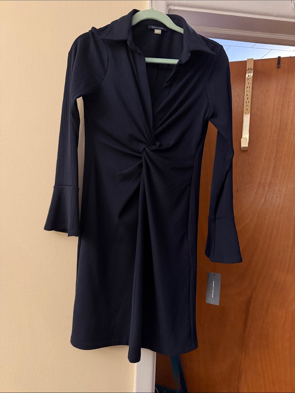Tommy Hilfiger Navy Twist-Front Long Sleeve Dress